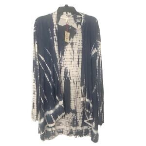 RAGA NWT Open Front Tie Dye Knit Cardigan Blue And White Size Large